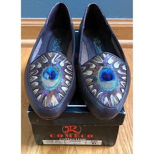 Vintage Comeco Pheasant Peacock Brown Leather Slip On Flats Shoes 6.5 9113-752H